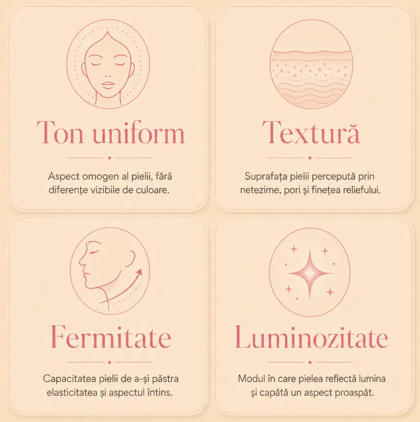 Cele patru dimensiuni ale calității pielii: ton, textură, fermitate și luminozitate
